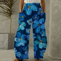 Hanas pantalone ženske ljetne printe casual labave hlače plus veličine labave plažne hlače plave s