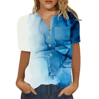 Žene Ljetne vrhove Bluza Žene Ležerne prilike kratkih rukava Cvjetni V-izrez Majice Plava M