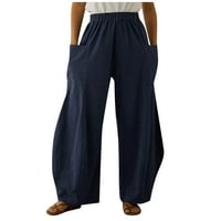 Haljine hlače za žene modne žene labave čvrste pamučne posteljine veliki džepovi casual široke pantalone