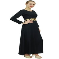 BIMBA ženska haljina sa punim rukavima crne casual rayon duge muslimanske haljine-22
