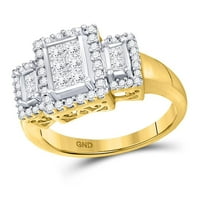 14k žuti zlatni princezo dijamant trostruki prsten klastera CTTW