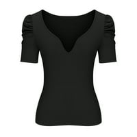 GUZOM T majice za žene - kratki rukav seksi usjeva V izrez Solidan trendi vitki vrhovi majice crne l