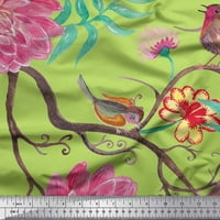 Soimoi Purple Rayon Tkanina ptica, lišće i cvjetna otisnuta zanatska tkanina od dvorišta široka