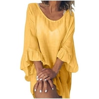 Haljina Moda New Benchmark Himaway Fashion Žene Solid Boja ruffle rukave Labavi pamučni posteljina Solid