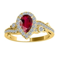 Mauli dragulji za žene 1. Karatni kruški oblik stvorio je rubin i okrugli bijeli dijamantni prsten za