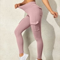 Amtdh Ženske trendove mršave hlače Čvrsto kolor Yoga Sport High Elastic Elastične gumene hlače sa džepovima