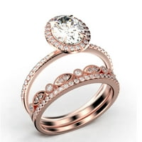 Bridalni prsten Art Deco 2. Carat Ovalni rez dijamantski prsten za angažman, vjenčani prsten u sterling srebrnom sa 18k bijelim zlatnim pregradom, Obećaj prstenom, Trio Set