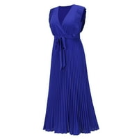 Ženske haljine klirence maxi kratki rukav modni a-linijski ljetni haljina s punim V-izrezom Blue XL