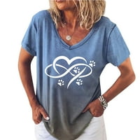 Žene Ljeto vrhovi ženski labavi modni bluze V-izrez kratkih rukava Grafički otisci Tunički košulje plavi