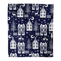 Bacite pokrivač toplog ugodnog print flanela plavog malog grada u zimskoj noći i jelena arhitektura