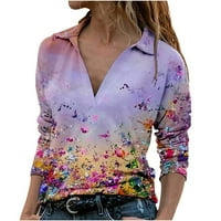 Košulje s dugim rukavima za žene plus veličine ženski modni dugi rukav V izrez cvjetni print pulover