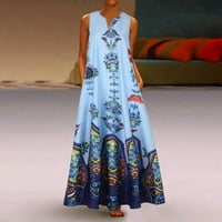 Pstuiky sunce za žene, Maxi haljina s džepovima Ženska cvjetna tiskana V-izrez Duge haljine Trendy Ljeto