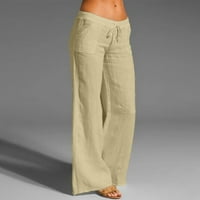 Puntoco Clearance Women Hlače čvrste elastične strukske vučne hlače Duge široke noge Beige XXXL (XXXL