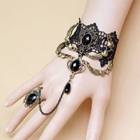 Šarmantna crna čipka s jednim lančanim prstenom Trendi nakit