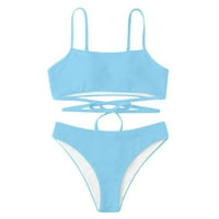 UsMixi bikini setovi za žene pletene plivanje visokog struka kupaći kupalište bez rukava Crewneck Solid