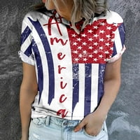 HGW Womens Tops plus veličina Ženska američka košulja za zastavu Kratki rukav Okrugli izrez USA Neovisnost