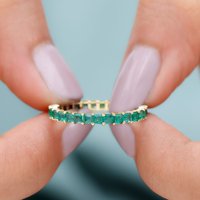 Potpuni vječni prsten sa princezom Sečene smaragdom za žene, 14k žuto zlato, US 4.50
