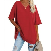 Ženski vrhovi bluza Čvrsti kratki rukav modni ženski ljetni okrugli izrez majice Tunički tee crveni