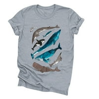 Yueulianxi Ženska okeanska životinja Print Modni majica kratkih rukava Casual bluza Ispiši vrhove
