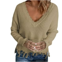 Viadha prevelizirani džemperi za žene casual seksi modni čvrsti rukav u boji V-izrez rucked pulover