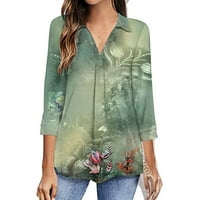 Olyvenn ženske ležerne tuničke majice modni rukavi tees klasični cvjetni ljetni vrhovi rever v-izrez