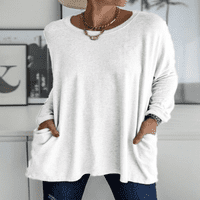 Lannger Womens Solid Boja dugih rukava okrugla rukavica za prevelikoj majicu Visoka niska bluza Tuntic
