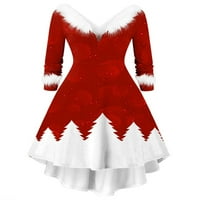 Vigorbear Božićne haljine za žene dugih rukava V izrez Furry Maxi haljina A-line koktel haljina za odmor