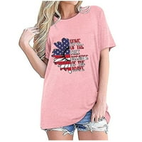 Hinvhai prevelike majice za žene odobrenje plus veličine Dan nezavisnosti Ženski ispis labavih kratkih rukava Majica Pulover Pink 8