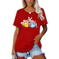 Levmjia vrhovi majice za žene plus veličine Ženska modna Uskršnja ispiha O-izrez kratka majica labava