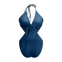 Kupaći kostim za žene za žene kupaći kostim V izrez vrata kožu široki remenici zadnja kravata Bikini,