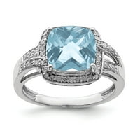Jewels Sterling Silver Rhodium diam. & Checker-Cut Light Swiss Blue Topaz Ring