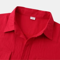 Clearsance Ljeto vrhovi Dugme dole Ležerne prilike kratkih rukava Bluze Henley Fashion, Crvena, XL