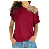 Košulje za žene Ženske modne ljeto labavo od ramena majica s kratkim rukavima bluza vino xxxxxl
