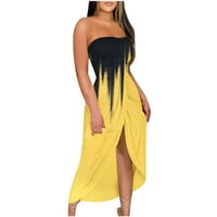 Haljine za žene labavo od ramena bez rukava bez rukava ljetna asimetrična a-linija žuta tiskana haljina