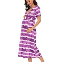 Trudnička haljina Trudnoća Mama odjeća Women Plus Veličina Haljina V-izrez za remen s kratkim rukavima za materinsku haljinu za - ljetni ušteda