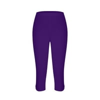 Capri gamaše za žene plus veličine izdubljeno čvrste rastezanje joga hlače Slim Fit visoke strukske