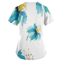 Bazyrey Womens Ljetni vrhovi Grafički tiskani bluza Ženski okrugli vrat Trendi kratki rukav sa džepovima