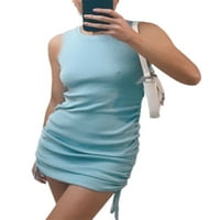 Uhndy Womeny Sexy Bodycon tenk haljina bez rukava rušena ručna mini haljina haljina plave l