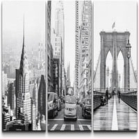 PIXONSIGN CANVAS Print Wall Art Set Crno-bijelo NYC New York Cityscape Urban Arhitektura Fotografija