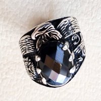 Crna ony muški prsten, prirodni crni onikx, decembar rođendan, orla kandža, srebrni prsten, rođendanski