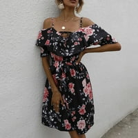 Crna modna ženska proljeća i ljetne cvjetne tiskareregetualnosti kratki rukav Tunik haljine sunčane haljine l