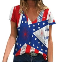 Žene Ljeto Ležerne prilike Američka SAD Zastava zastava Ispis kratkih rukava Modne majice Comfy V izrez