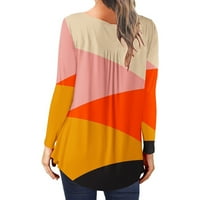 Nepravilne majice u boji za žene proljetne tuničke majice V Vrući izrez dugih rukava labav fit Geometric