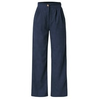 Visoki struk kabel široke pantalone za noge ravne pantalone Žene Velike veličine Corduroy hlače plava