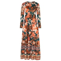 CETHRIO haljine za žene dugi klirenska struka tiskane cvjetne dugih rukava narančasta rublja xl