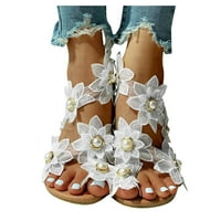 Sandale za prstene na prstene cvjetne cipele ravne plaže Pearl dame modne ženske povremene ženske sandale