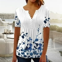 Ernkv ženski trendy dugim klinčicama tunika cvjetnog tiskane vrhove kratkih rukava majica V-izrez bluza