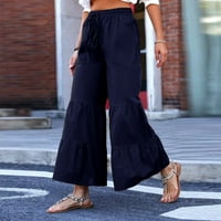 Tople pantalone za žene, Ležerne prilike, pune hlače Udobna elastična visoka struka široke noge Casual