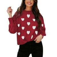 Zimski pad za žene za žene Ženske dugih rukava Love Print Tops Crew Crt Crtni košulja Pulover Duks džemper