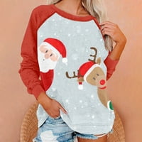 Ženski božićni dukseri Reindeer Santa Claus Graphic Print majice s dugim rukavima Xmas Crewneck Pulover